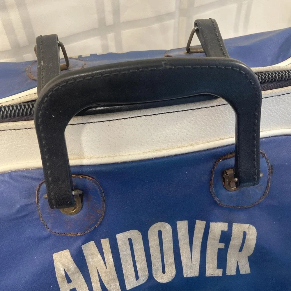Phillips Andover Vintage Leather Gym Duffel Blue And White With Working Zipper